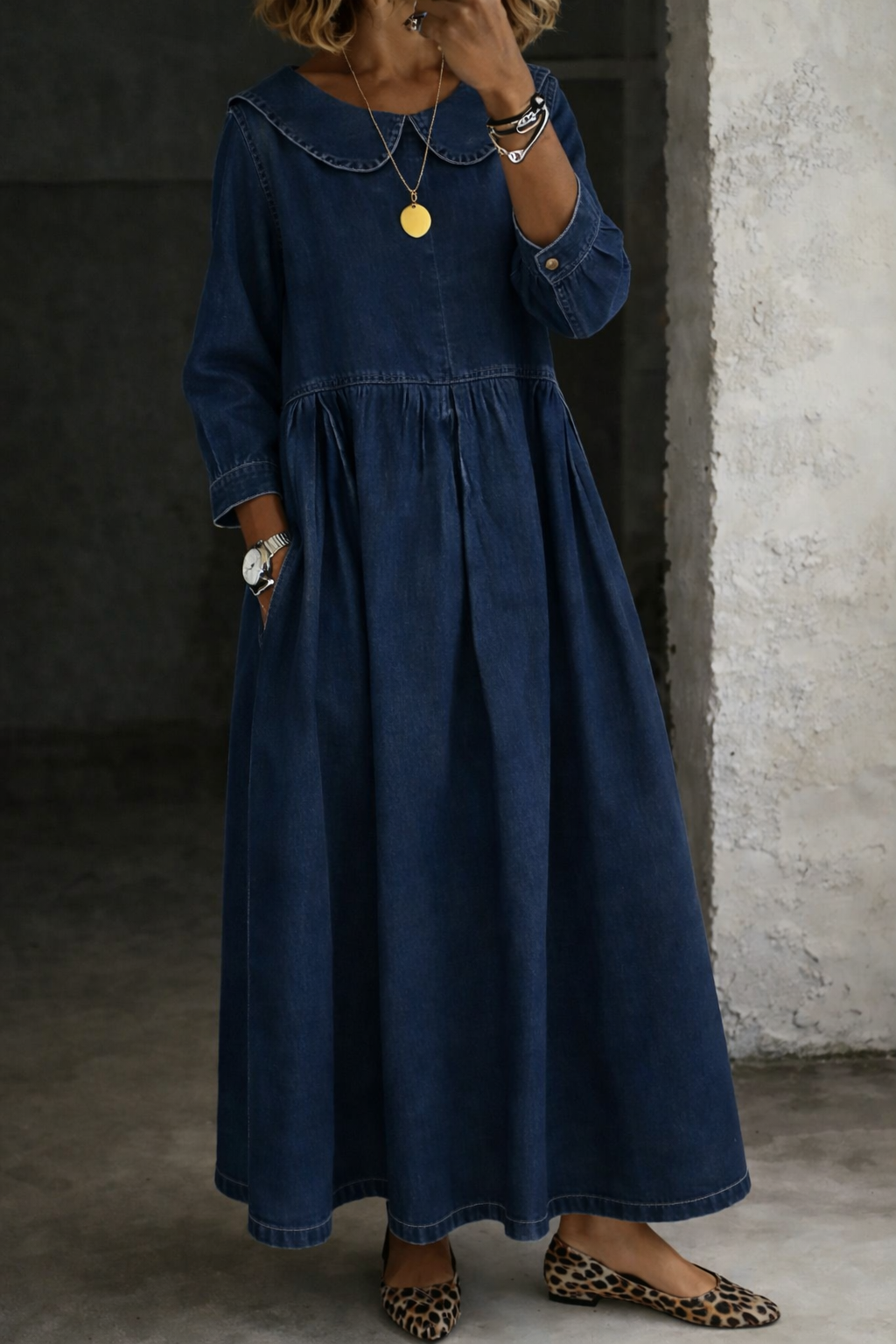 Lieselotte - Abito in denim con colletto alla Peter Pan — 3