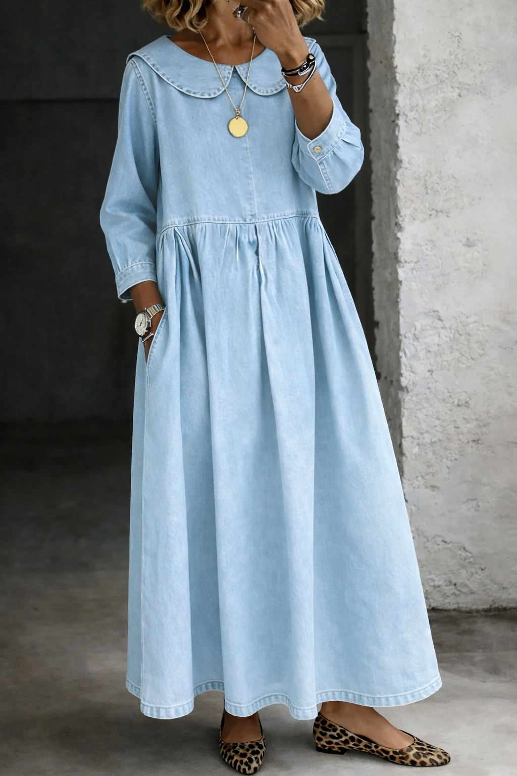 Lieselotte - Abito in denim con colletto alla Peter Pan — 6