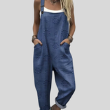 Salopette blu denim con pois testurizzati — 1