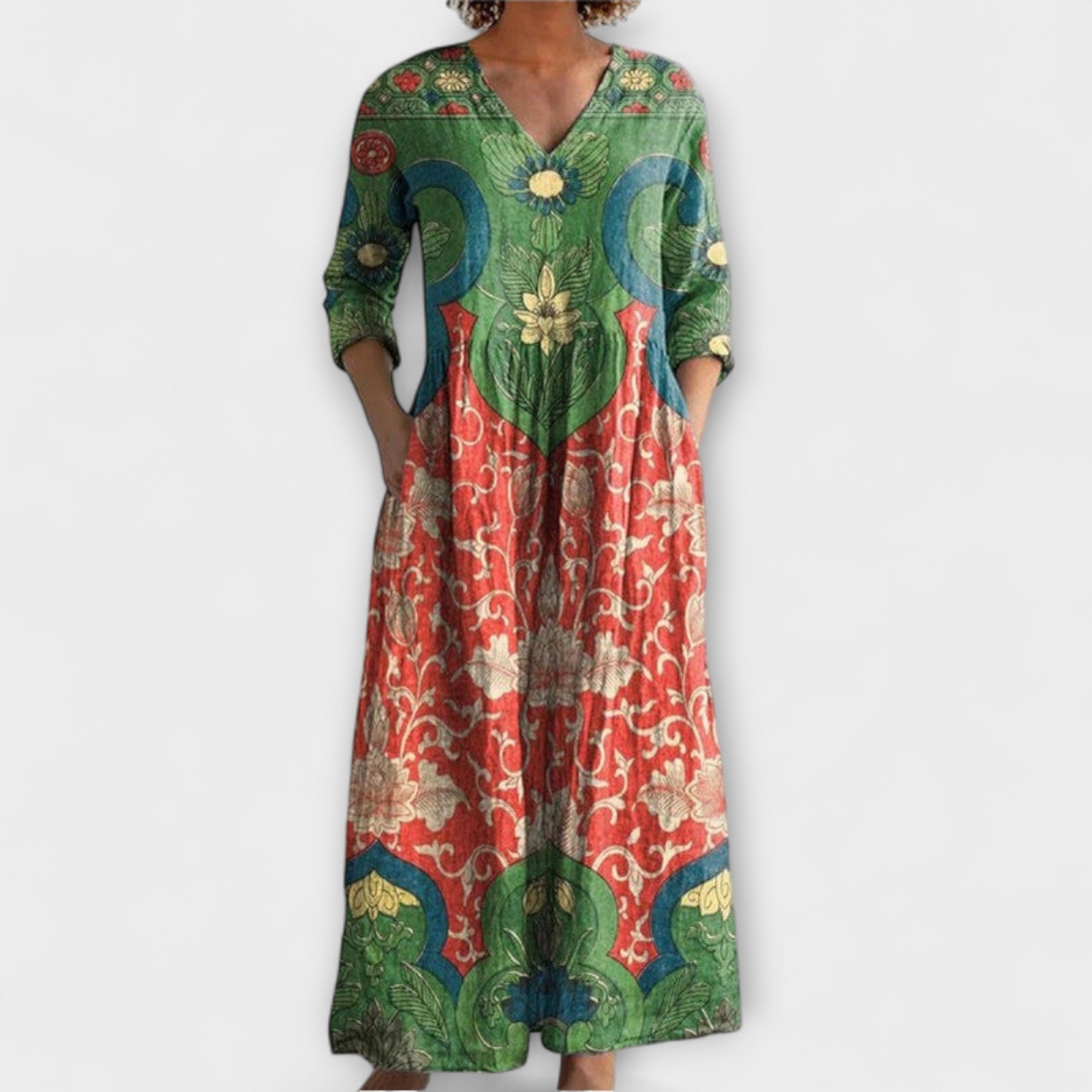 Cora | Abito lungo con stampa floreale vintage — 1