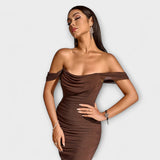 Solveig | vestito aderente con volant e spalle scoperte — 2