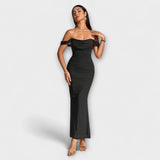 Solveig | vestito aderente con volant e spalle scoperte — 4