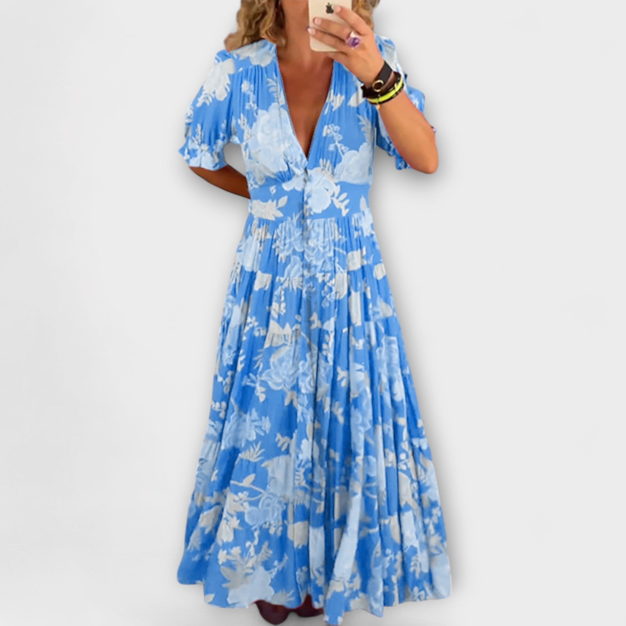 Marianne | Abito con tasche e scollo a V con motivo floreale — 4