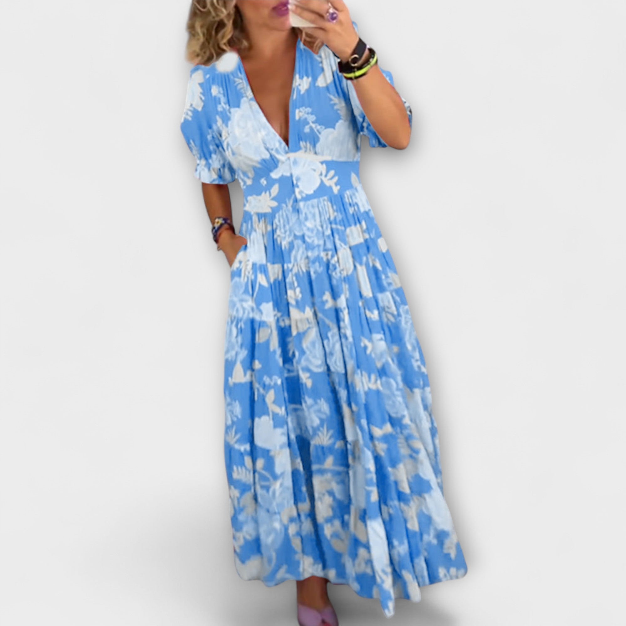 Marianne | Abito con tasche e scollo a V con motivo floreale — 5