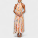 Eleonore | Abito lungo con stampa acquerello e scollo all'americana — 1