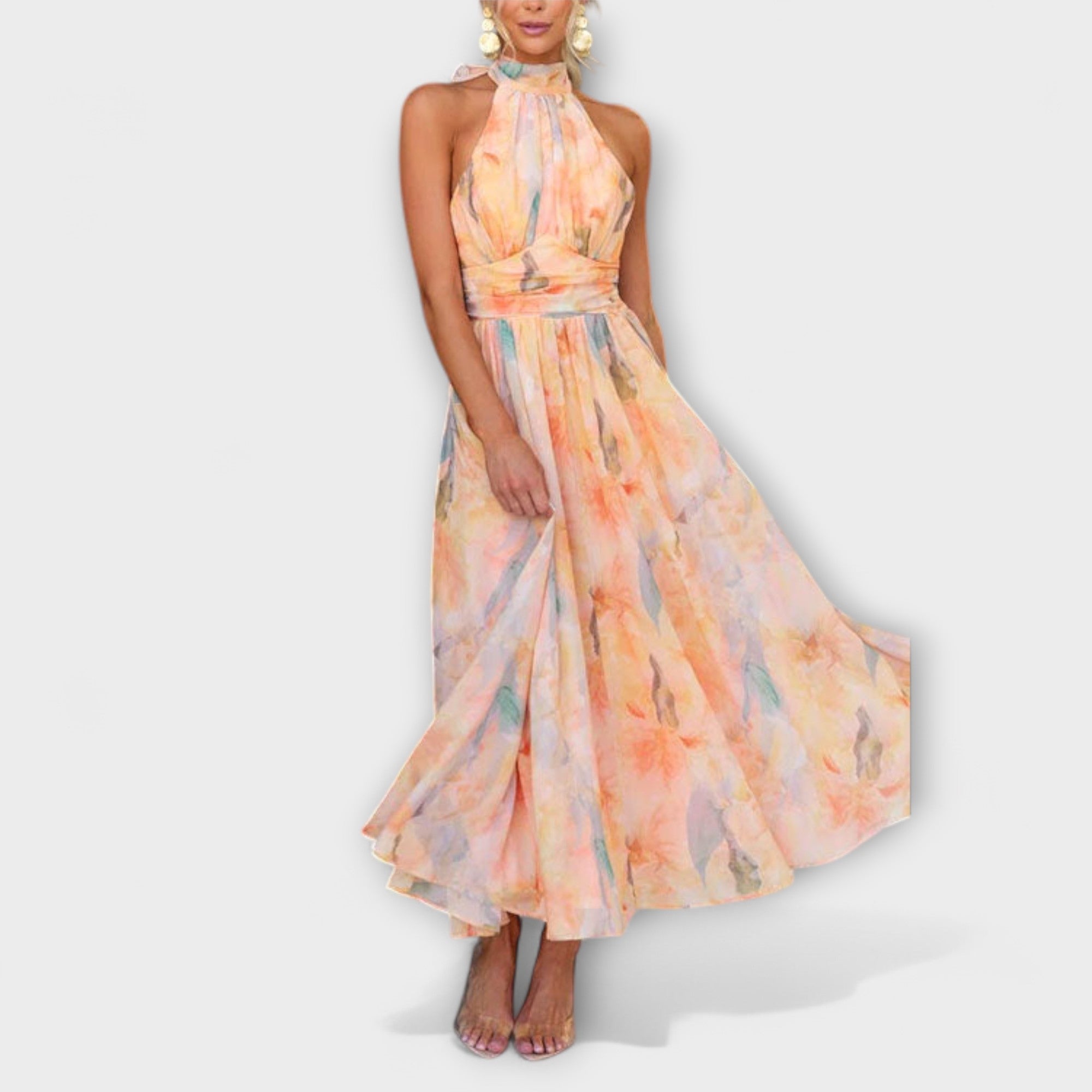 Eleonore | Abito lungo con stampa acquerello e scollo all'americana — 3