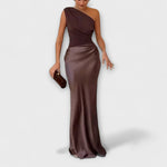 Lara | Elegante maxi abito plissettato monospalla — 2