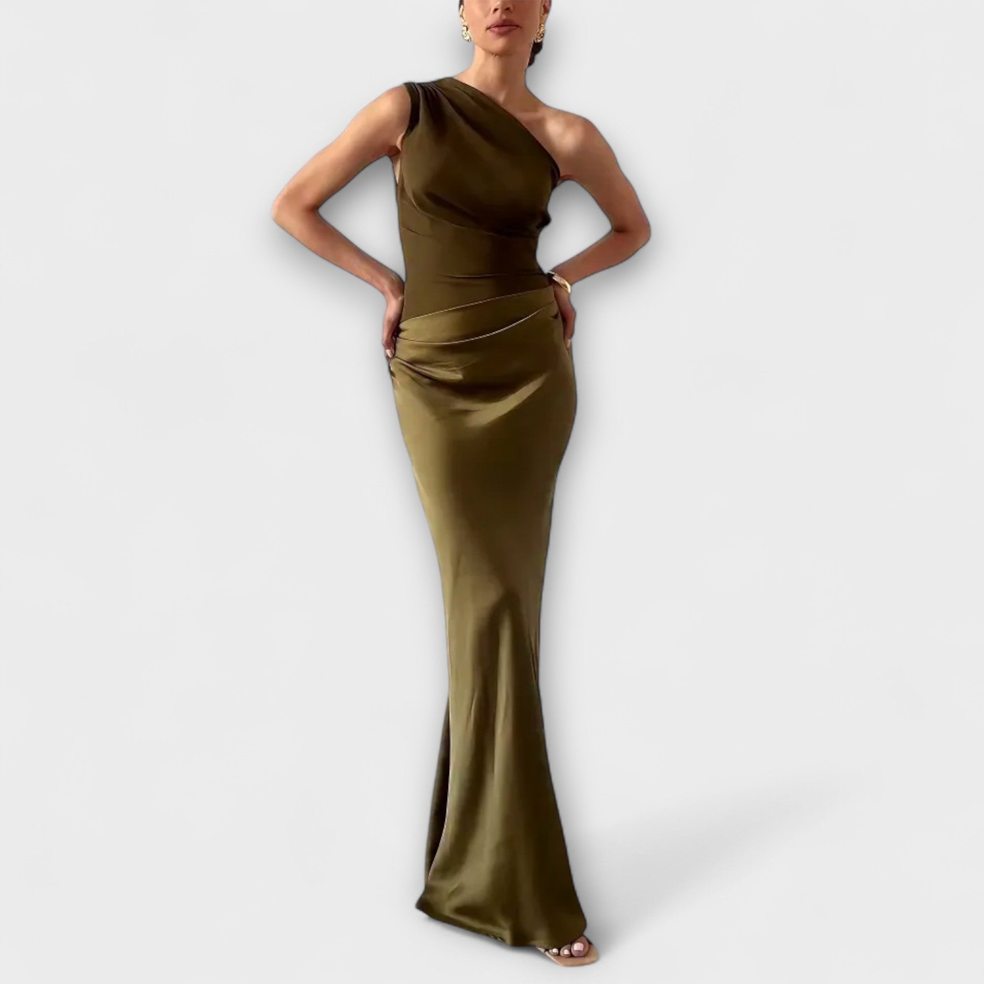 Lara | Elegante maxi abito plissettato monospalla — 4