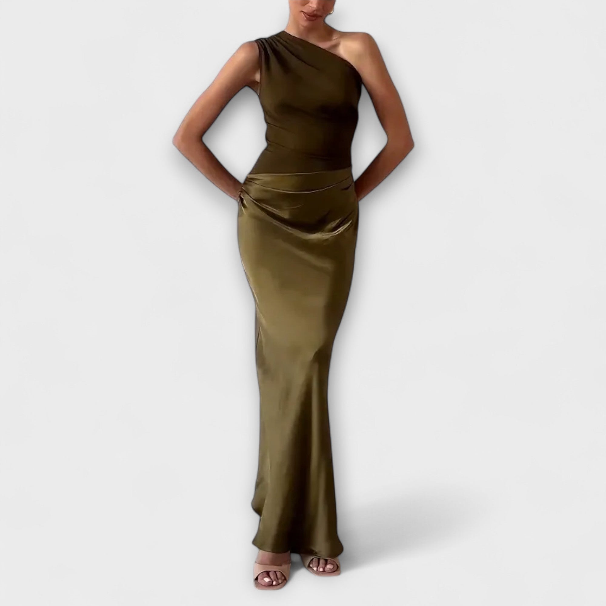 Lara | Elegante maxi abito plissettato monospalla — 5