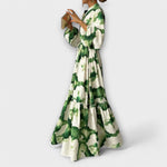 Nele | Maxi abito verde con maniche lunghe e scollo a V — 1