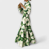 Nele | Maxi abito verde con maniche lunghe e scollo a V — 1