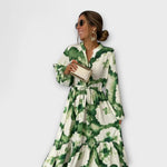 Nele | Maxi abito verde con maniche lunghe e scollo a V — 2