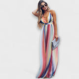 Rita | Abito da donna a righe multicolori con scollo a V — 1