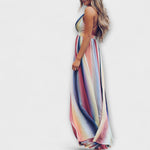 Rita | Abito da donna a righe multicolori con scollo a V — 3