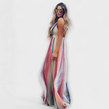 Rita | Abito da donna a righe multicolori con scollo a V — 4