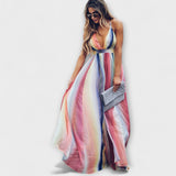 Rita | Abito da donna a righe multicolori con scollo a V — 5