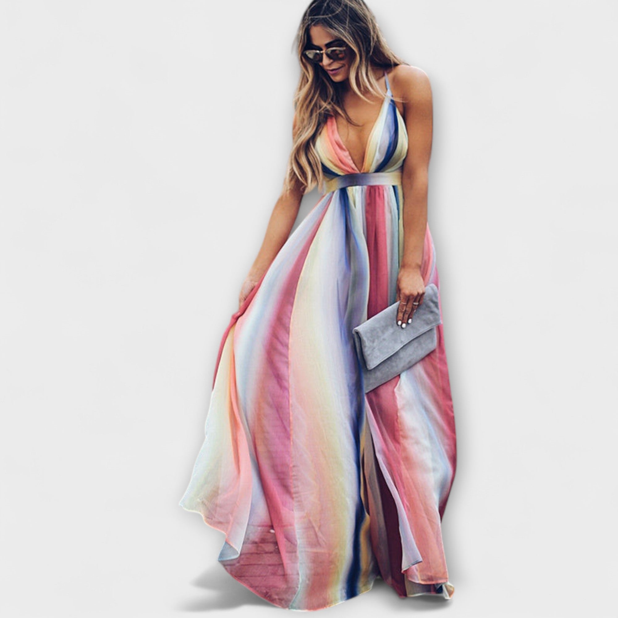 Rita | Abito da donna a righe multicolori con scollo a V — 5