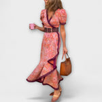 Ursula | Elegante maxi abito rosa con maniche corte — 1