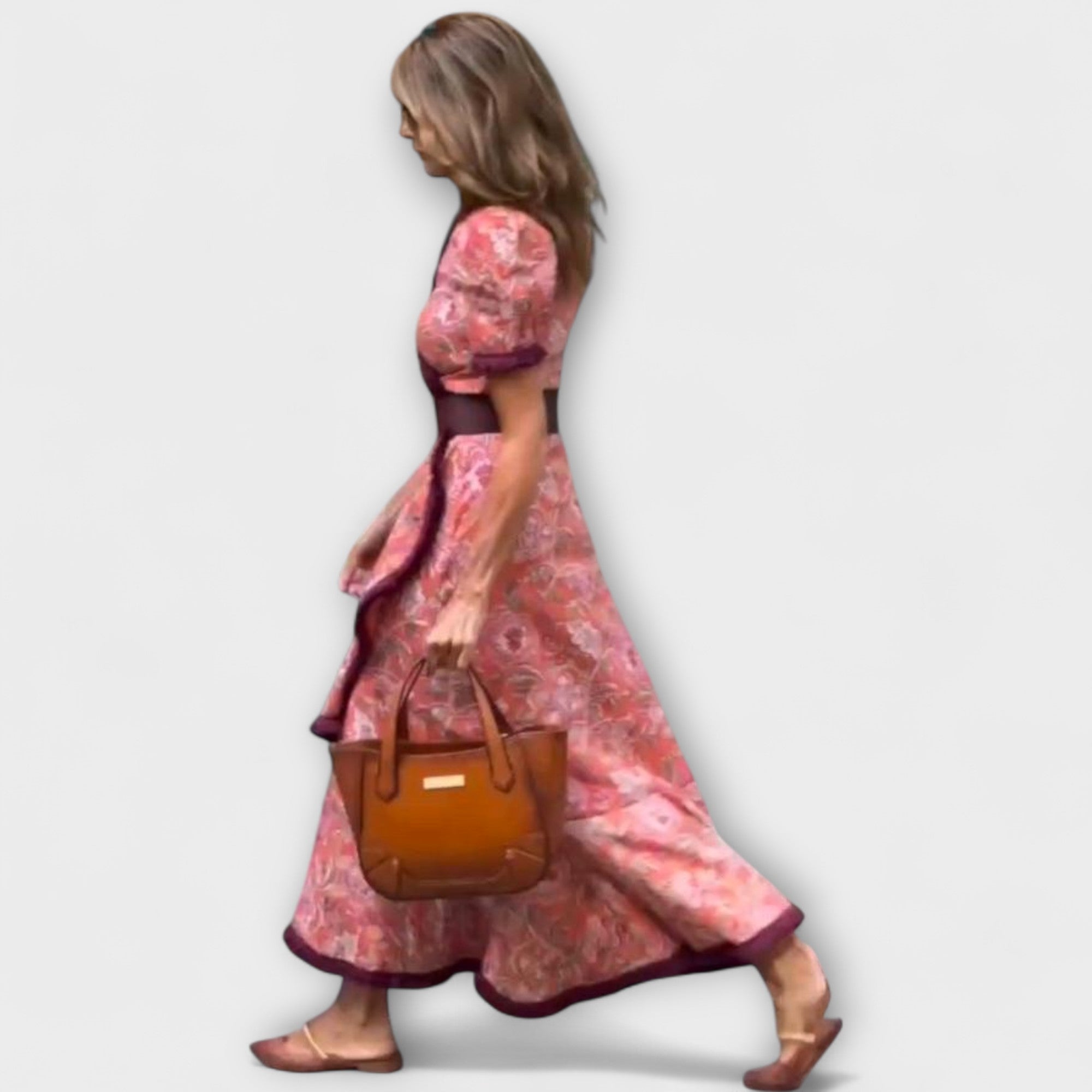 Ursula | Elegante maxi abito rosa con maniche corte — 3