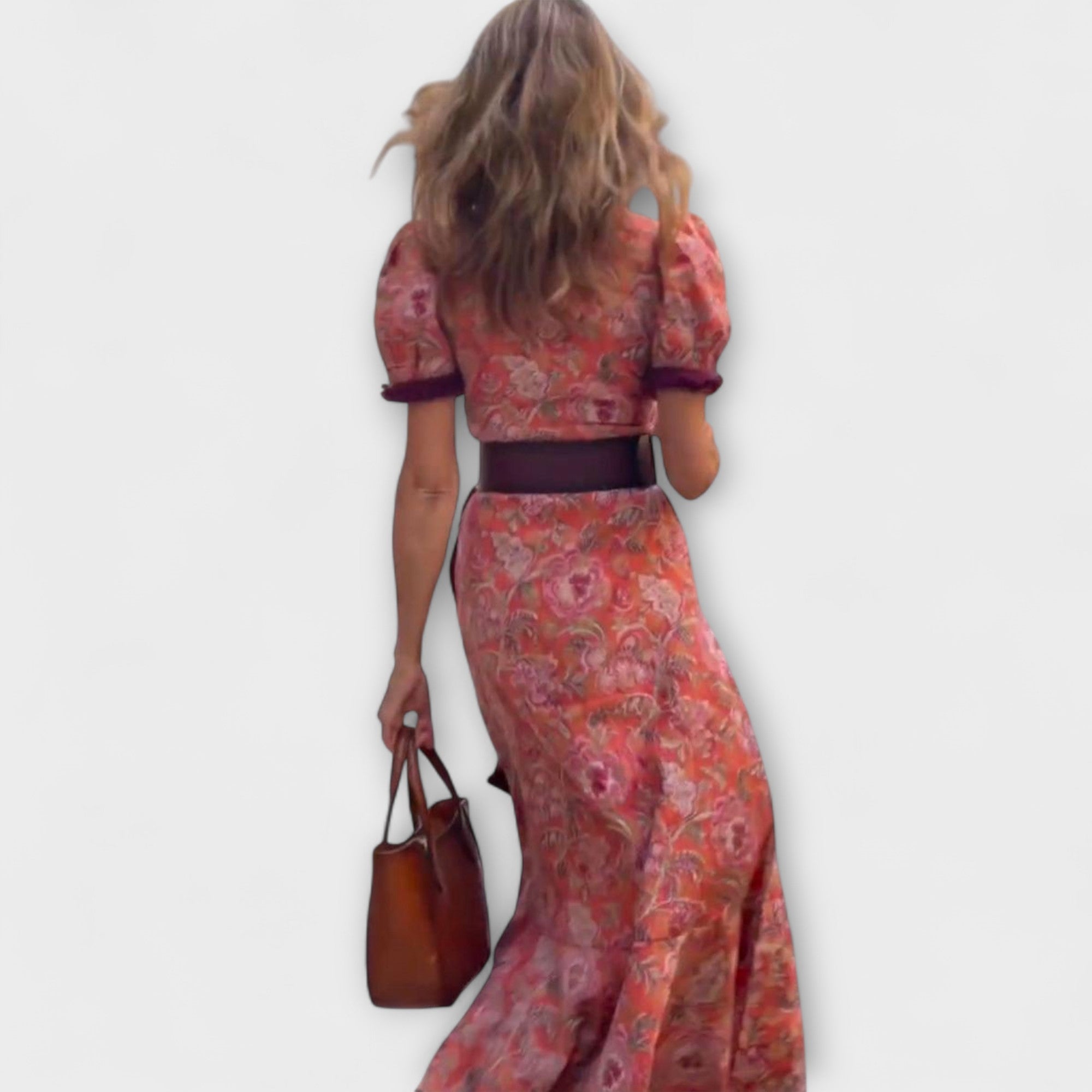 Ursula | Elegante maxi abito rosa con maniche corte — 4