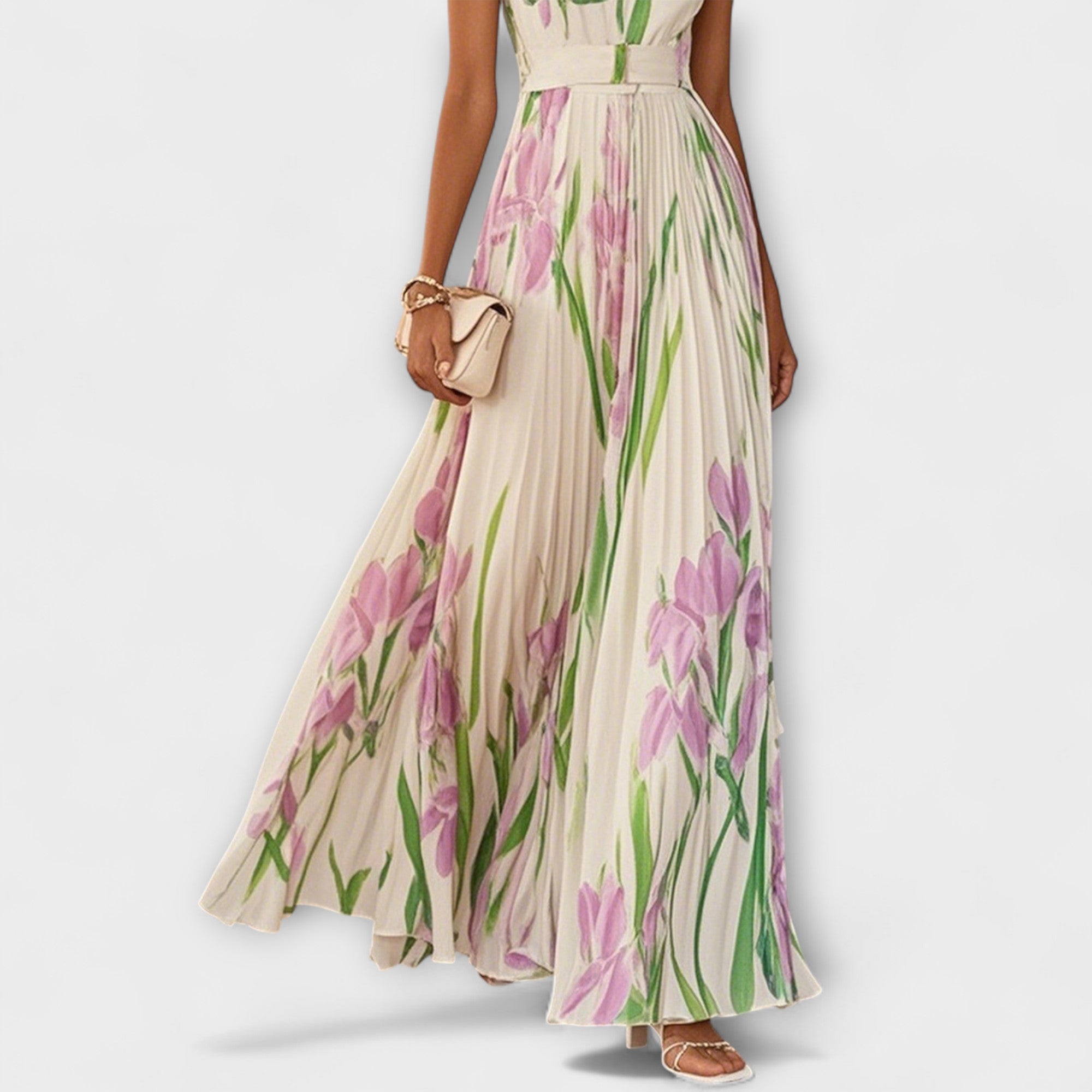 Madlen | Maxi abito in chiffon floreale plissettato — 3