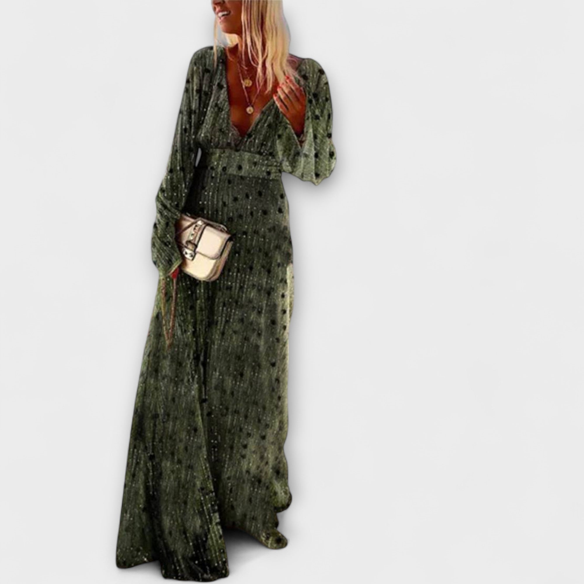 Frieda | Abito lungo elegante con stampa a pois — 1