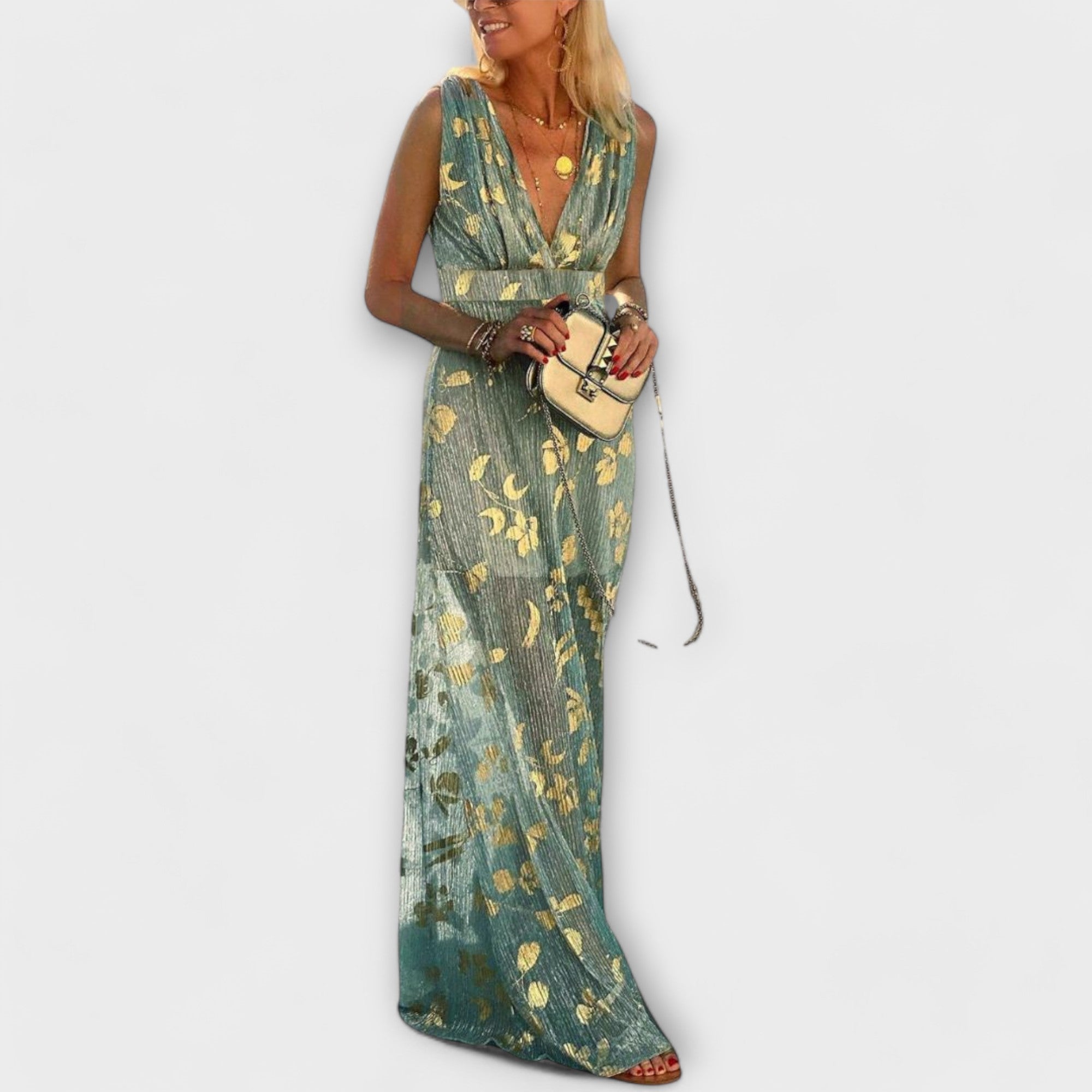 Margaretha | Abito fluido con scollo a V e dettagli in paillettes — 1