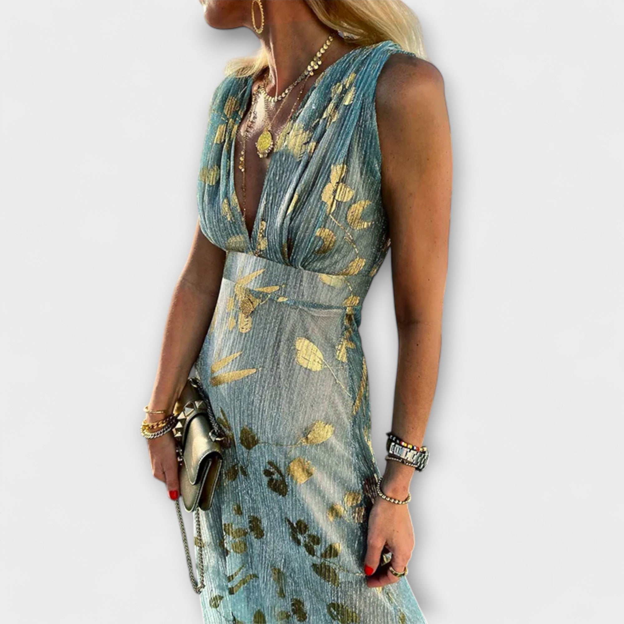 Margaretha | Abito fluido con scollo a V e dettagli in paillettes — 2