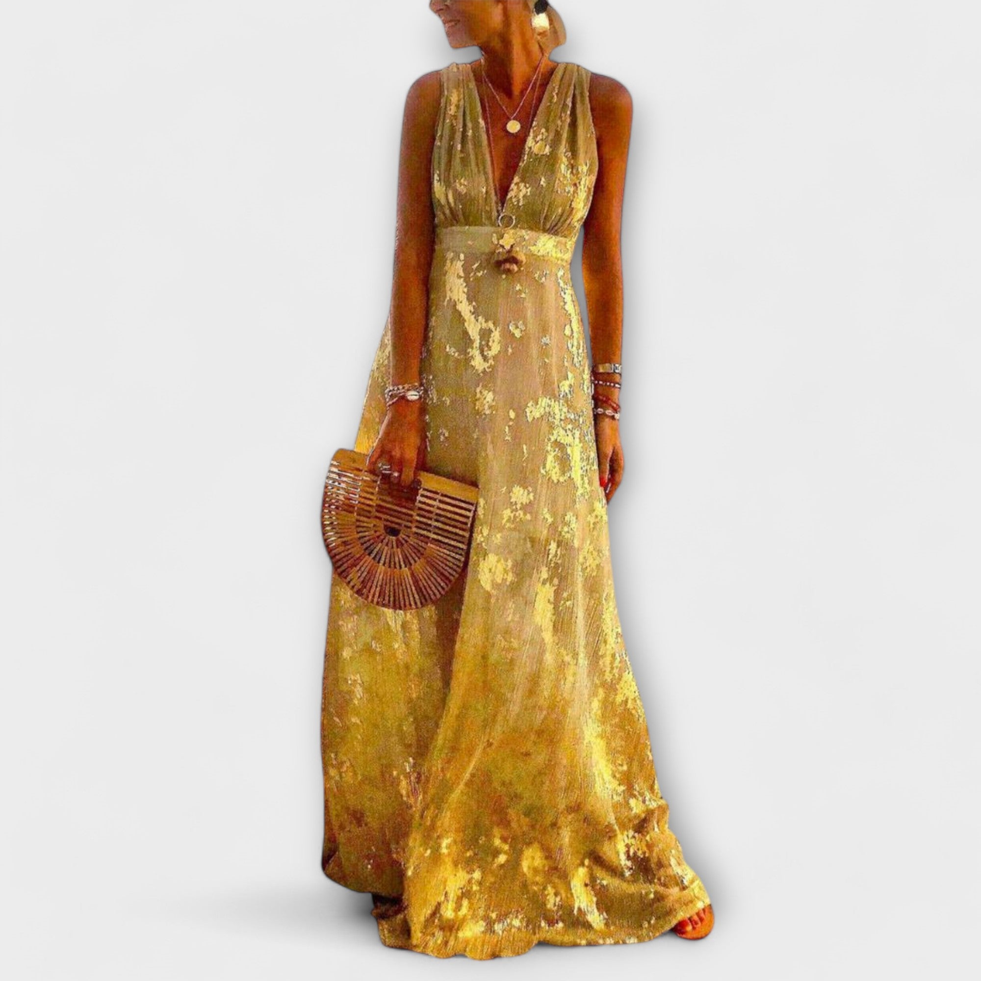Margaretha | Abito fluido con scollo a V e dettagli in paillettes — 4