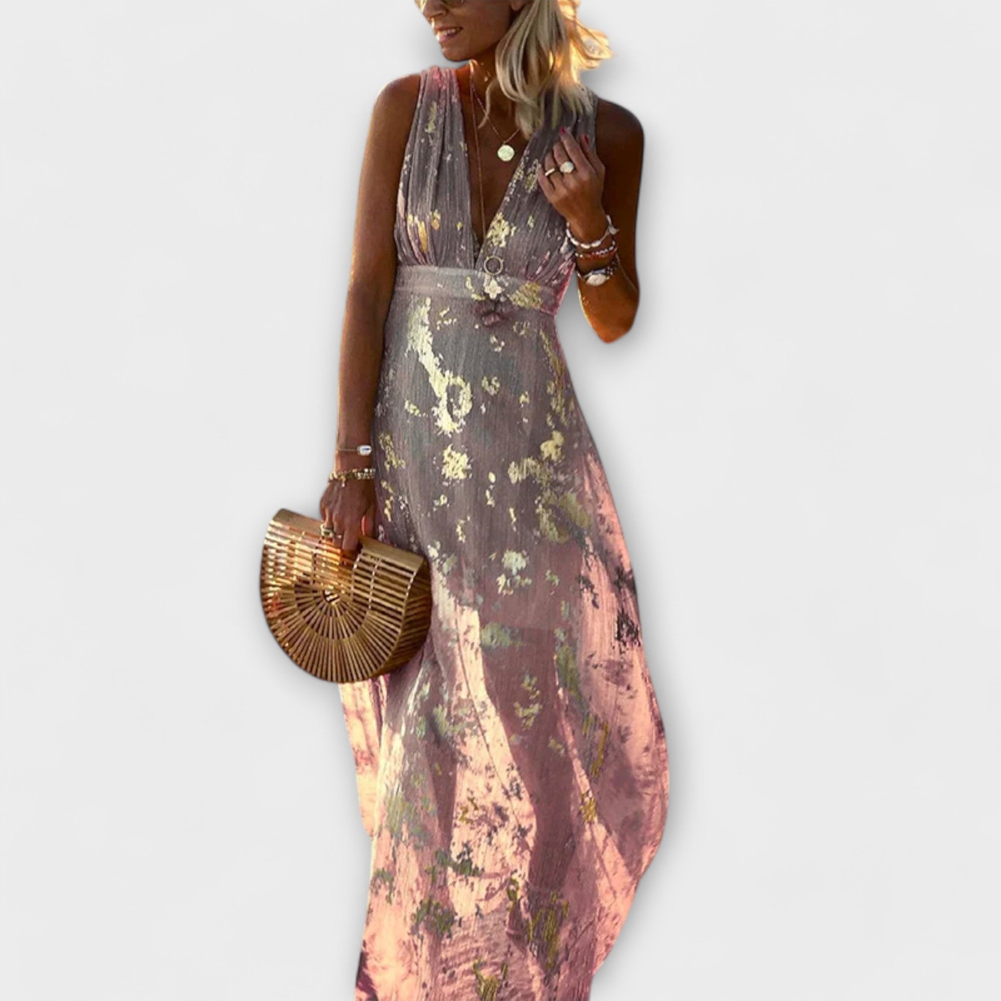 Margaretha | Abito fluido con scollo a V e dettagli in paillettes — 8