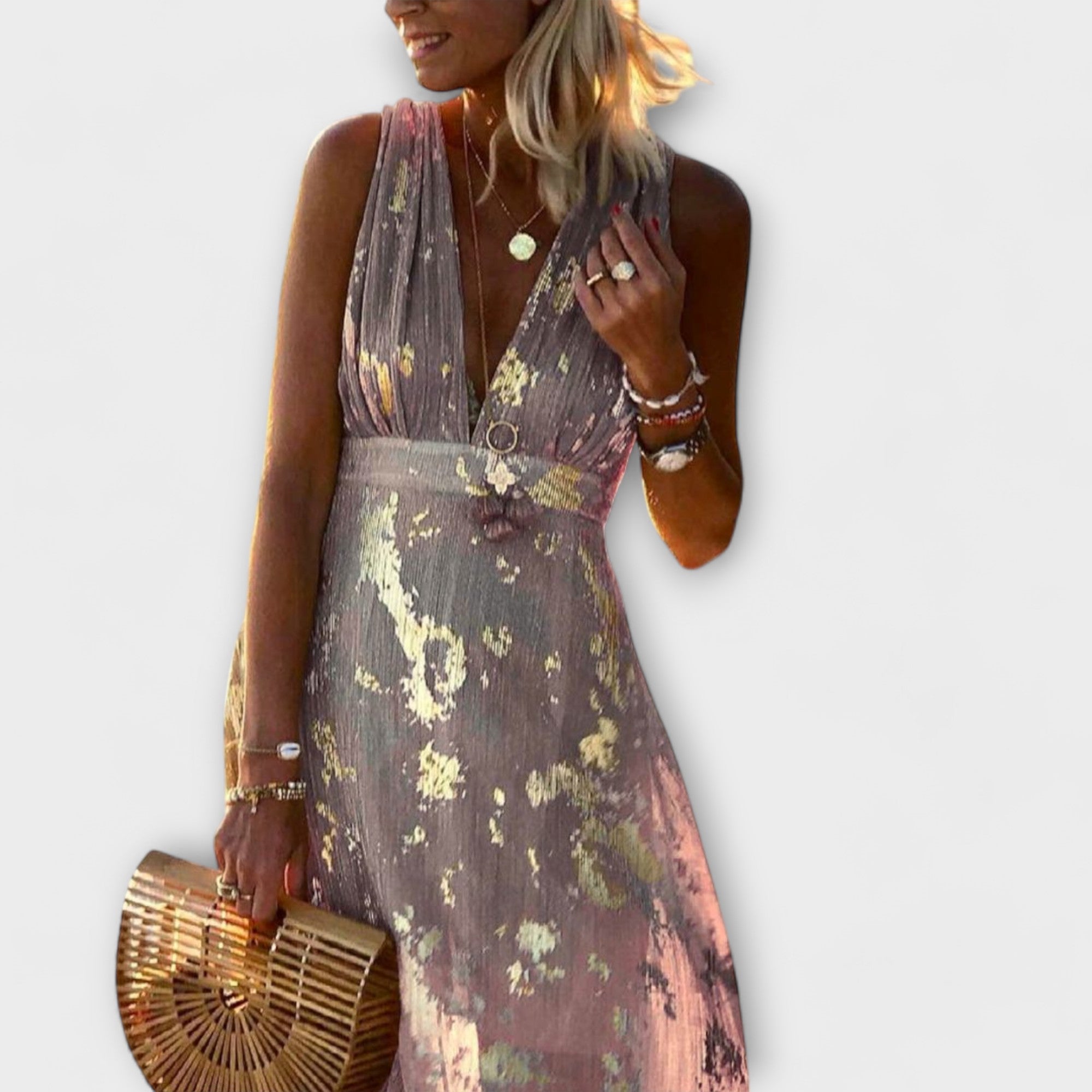 Margaretha | Abito fluido con scollo a V e dettagli in paillettes — 9