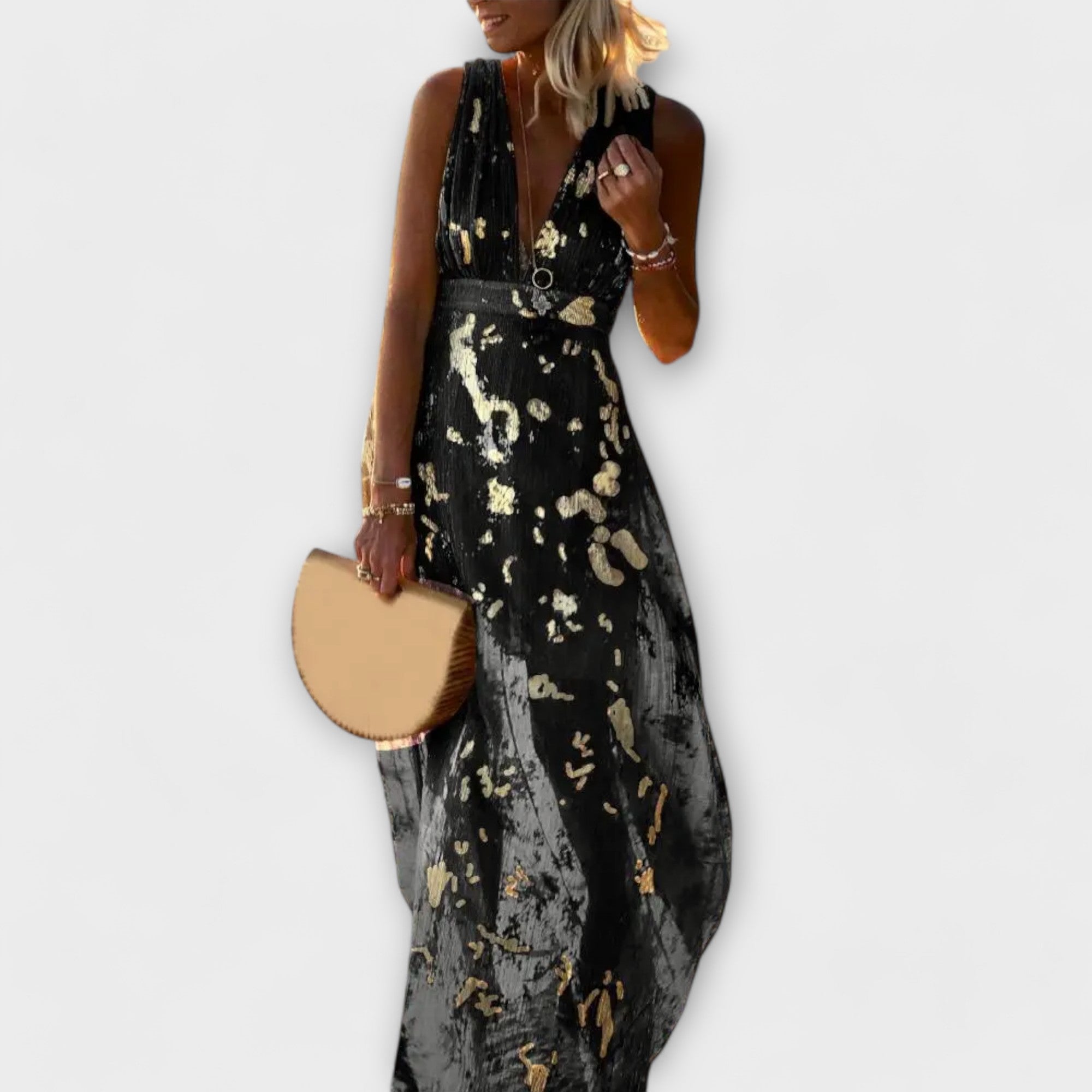 Margaretha | Abito fluido con scollo a V e dettagli in paillettes — 10
