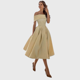 Dagmar | Elegante maxi abito drappeggiato con spalle scoperte — 1
