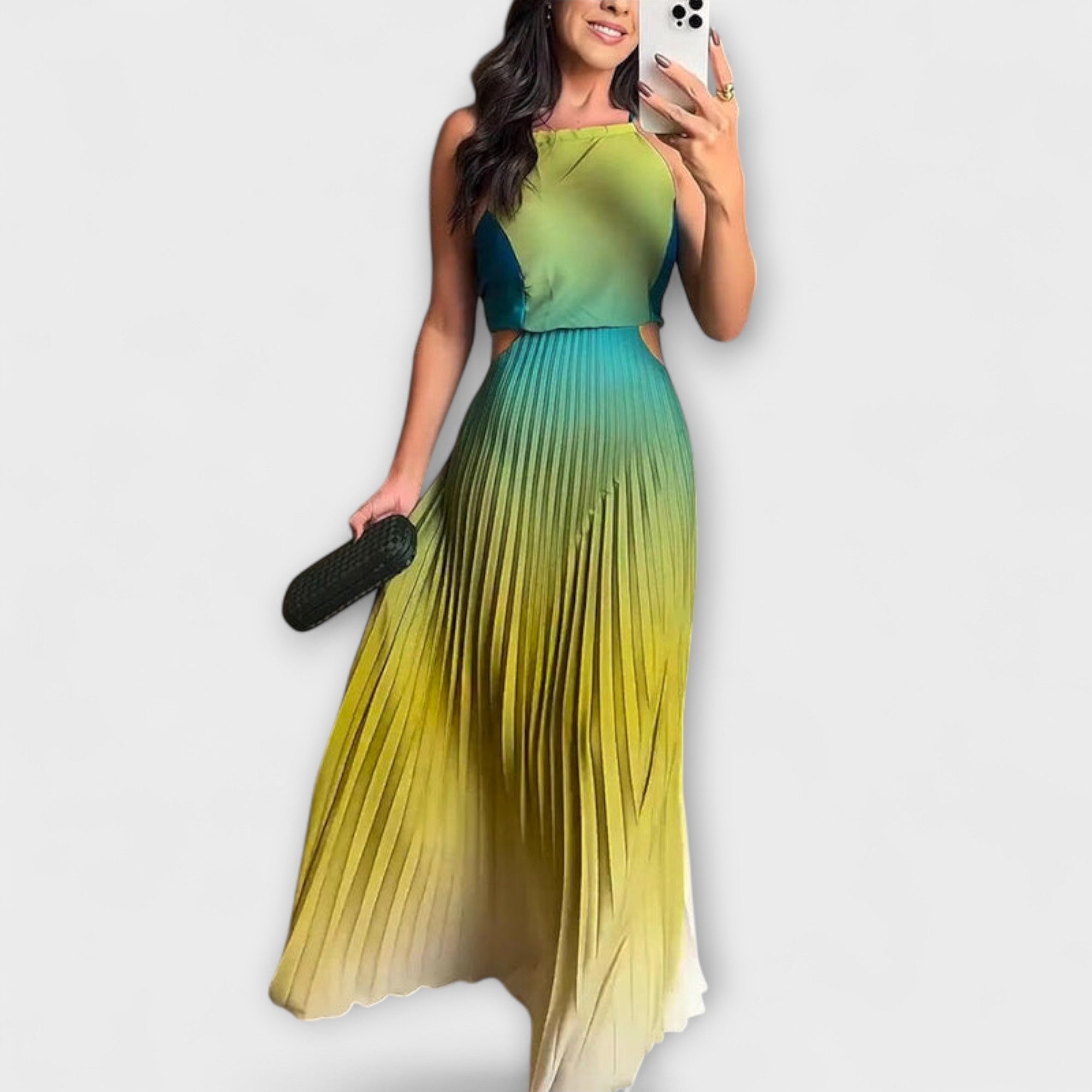 Hanna | Abito maxi pieghettato sfumato con cravatta senza schienale chic — 1