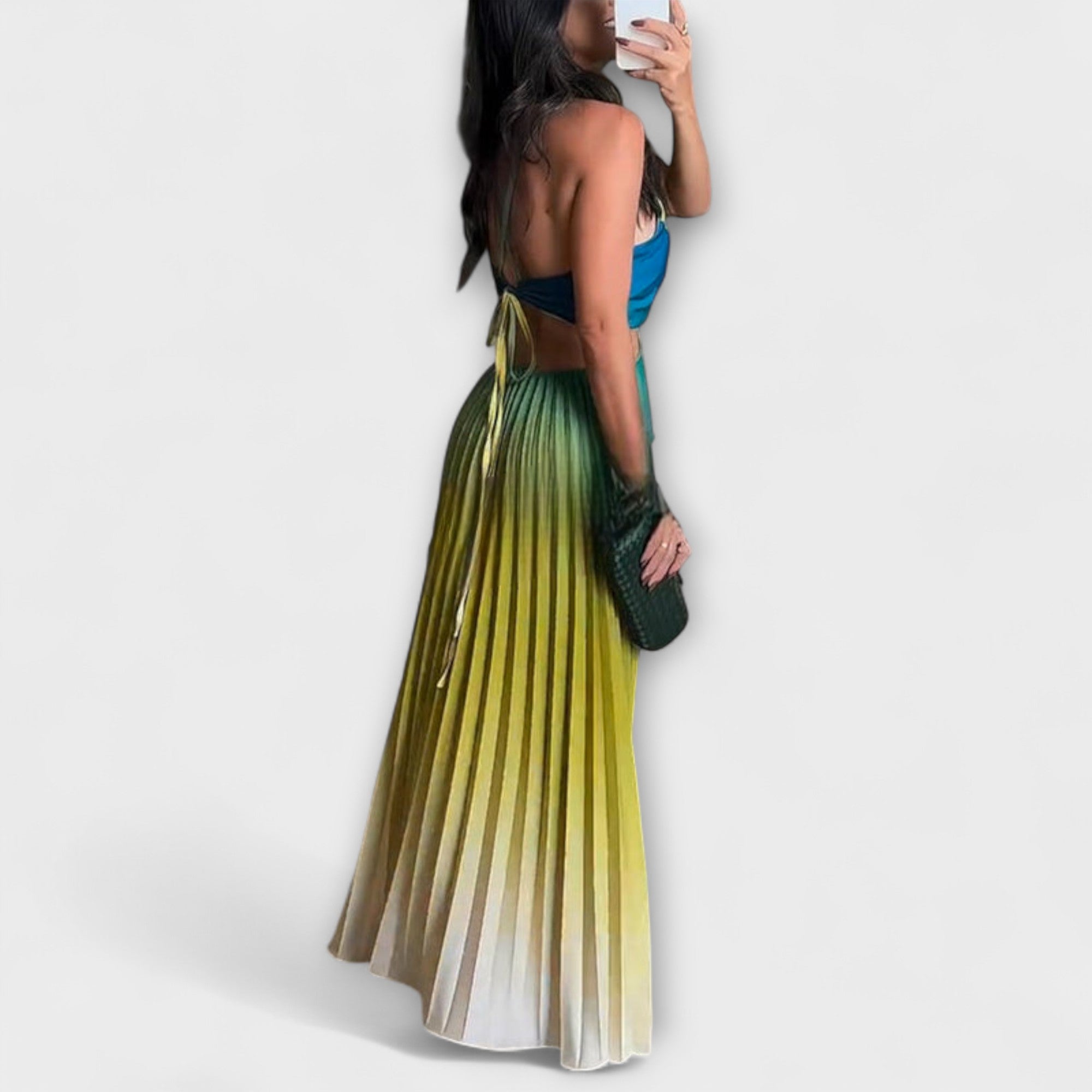 Hanna | Abito maxi pieghettato sfumato con cravatta senza schienale chic — 2
