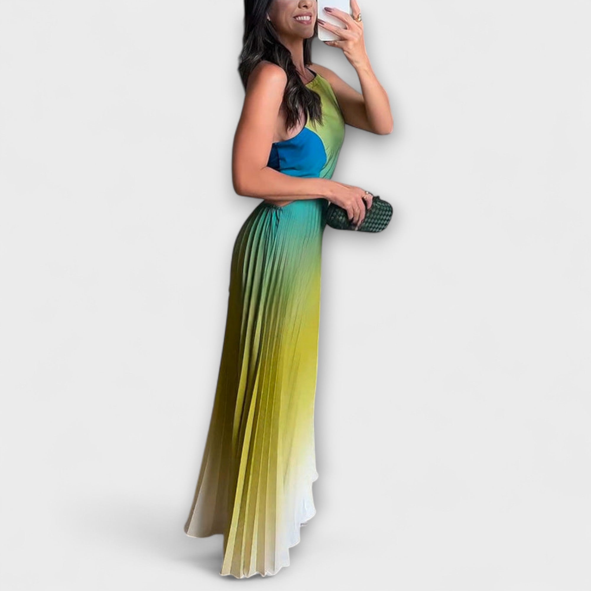 Hanna | Abito maxi pieghettato sfumato con cravatta senza schienale chic — 3