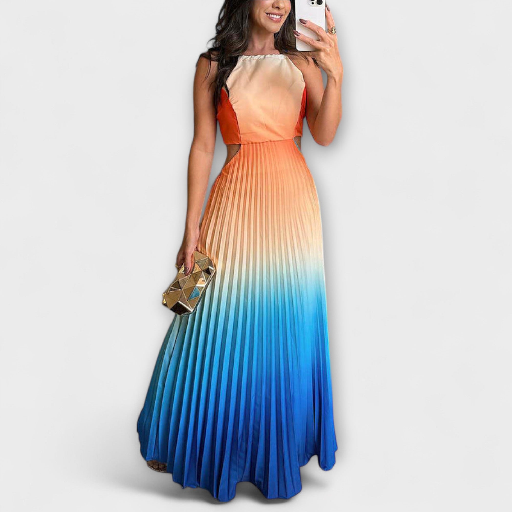 Hanna | Abito maxi pieghettato sfumato con cravatta senza schienale chic — 4