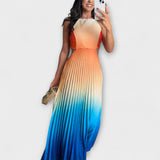 Hanna | Abito maxi pieghettato sfumato con cravatta senza schienale chic — 5