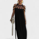 Klara | Un maxi abito chic in tessuto misto con trecce drappeggiate — 6