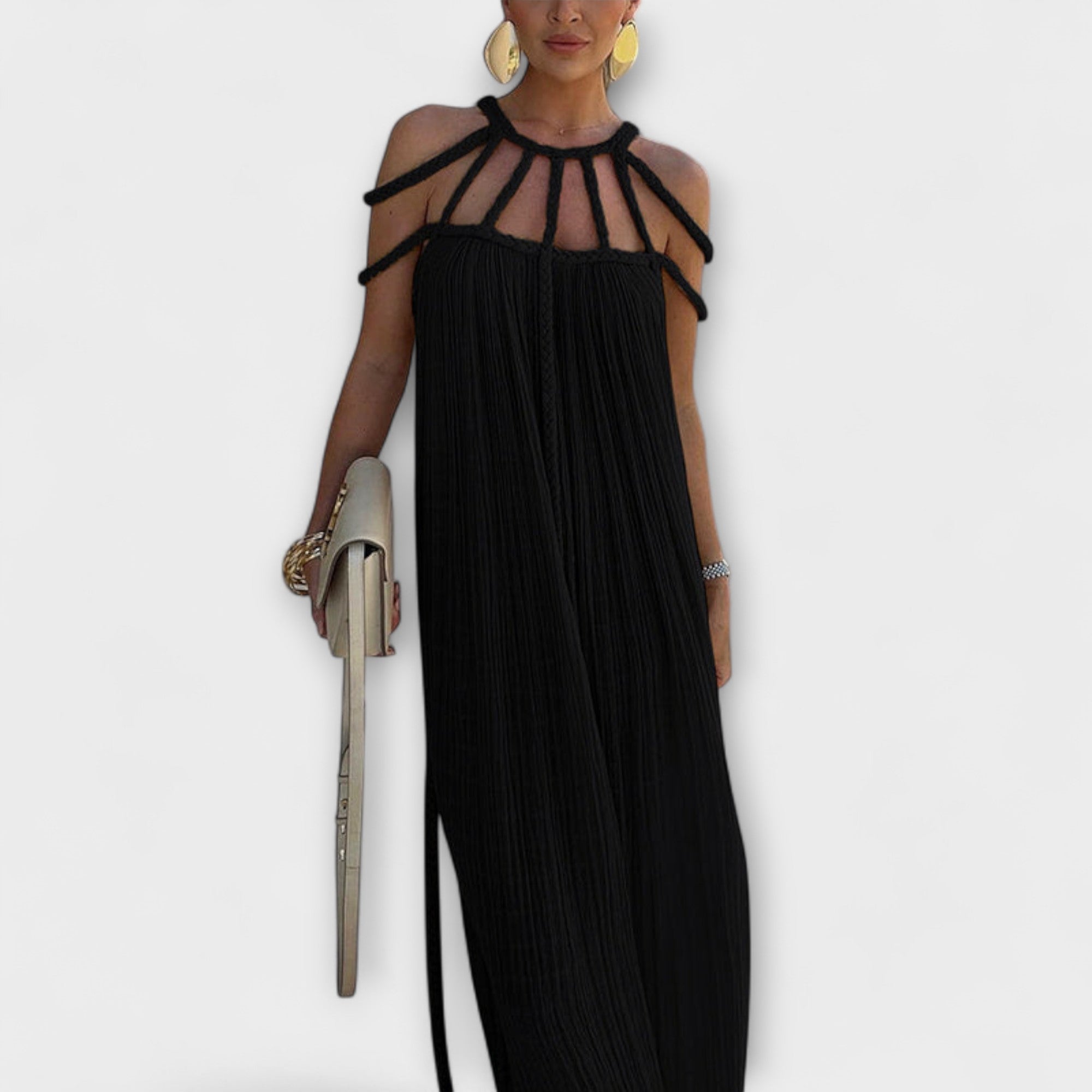 Klara | Un maxi abito chic in tessuto misto con trecce drappeggiate — 6