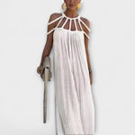 Klara | Un maxi abito chic in tessuto misto con trecce drappeggiate — 8