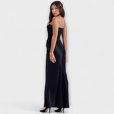 Lina | Maxi abito in raso drappeggiato con spalle scoperte — 3