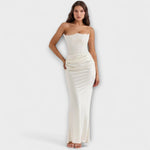 Lina | Maxi abito in raso drappeggiato con spalle scoperte — 4