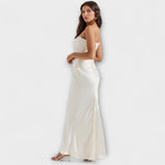 Lina | Maxi abito in raso drappeggiato con spalle scoperte — 6