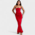 Lina | Maxi abito in raso drappeggiato con spalle scoperte — 7