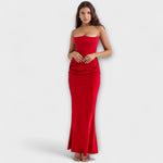 Lina | Maxi abito in raso drappeggiato con spalle scoperte — 8