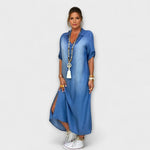 Gunda | Abito lungo effetto denim con spacco laterale — 1