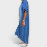 Gunda | Abito lungo effetto denim con spacco laterale — 2