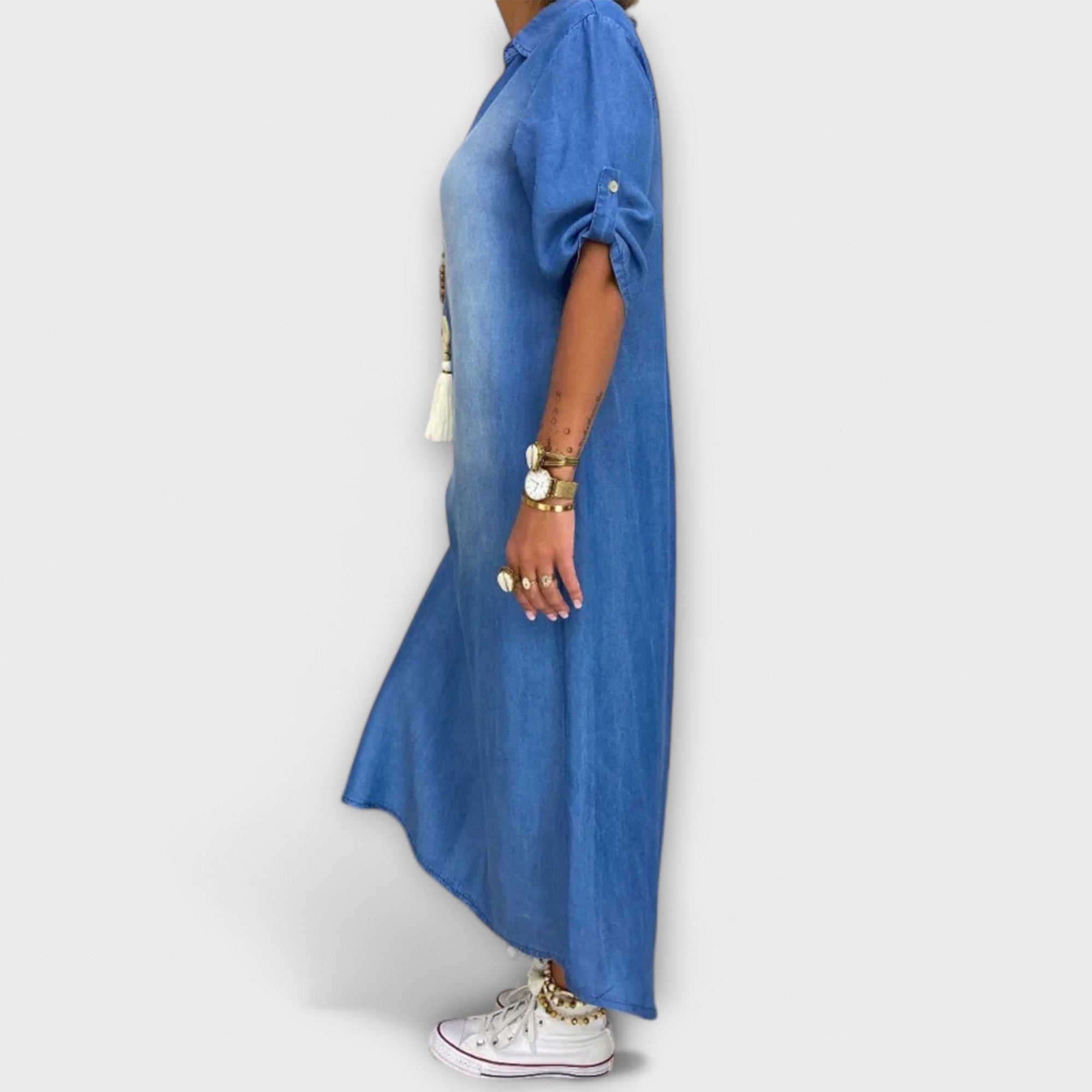 Gunda | Abito lungo effetto denim con spacco laterale — 2