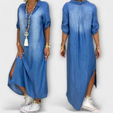 Gunda | Abito lungo effetto denim con spacco laterale — 5